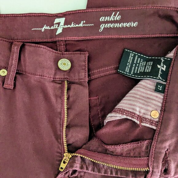 7 FOR ALL MANKIND Ankle Gwenevere Women's Lightweight Raw Hem Jeans Size 27 Wine - Picture 5 of 8